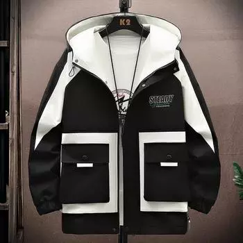 Осенняя Гонконгская ветровая подростковая свободная куртка с капюшоном, мужская повседневная тонкая куртка M