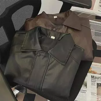 Осенняя хип-хоп ретро мотоциклетная кожаная куртка: Модный стиль унисекс L чёрный