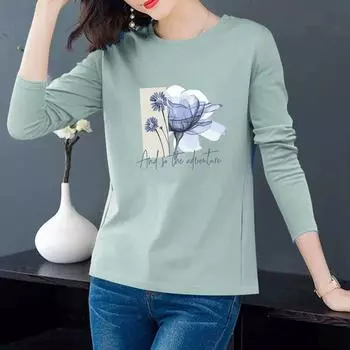 Осенняя хлопковая футболка с длинными рукавами, женская модная блузка, свободная рубашка на весну и осень XXXL белый