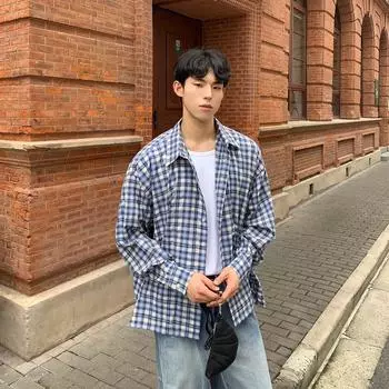 Осенняя хлопковая клетчатая рубашка с длинными рукавами для мужчин и женщин, нейтральная свободная повседневная рубашка, модное пальто для пары, топ M жёлтый