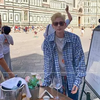 Осенняя хлопковая клетчатая рубашка с длинными рукавами для мужчин и женщин, нейтральная свободная повседневная рубашка, модное пальто для пары, топ M жёлтый