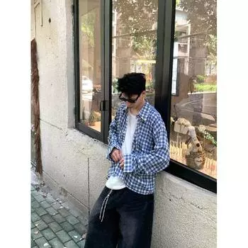 Осенняя хлопковая клетчатая рубашка с длинными рукавами для мужчин и женщин, нейтральная свободная повседневная рубашка, модное пальто для пары, топ M жёлтый