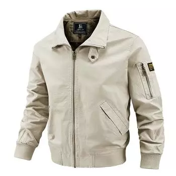 Осенняя хлопковая куртка с лацканами, мужская, ретро, повседневная, инструментальная, военная, летная, куртка для мужчин M чёрный