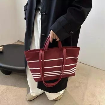 Осенняя холщовая сумка в полоску, сумка через плечо, большая вместимость, женская сумка, холщовая сумка красный