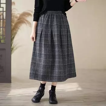 Осенняя художественная широкая эластичная юбка с сетчатым узором и эластичным поясом, женская юбка А-силуэта средней и длинной длины XL кофейный