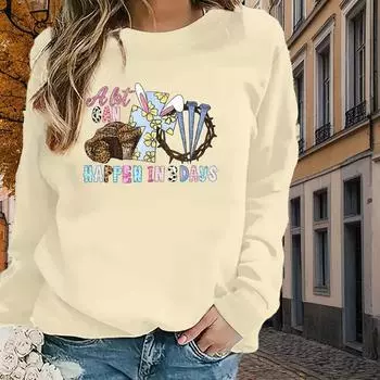 Осенняя и весенняя одежда с принтом пасхальных кроличьих ушей, свитер, топы для женщин, круглый вырез, длинный рукав XS чёрный