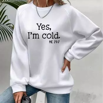 Осенняя и весенняя одежда с принтом «Письма и я холод» свитер-топ для женщин с круглым вырезом и длинным рукавом XS чёрный