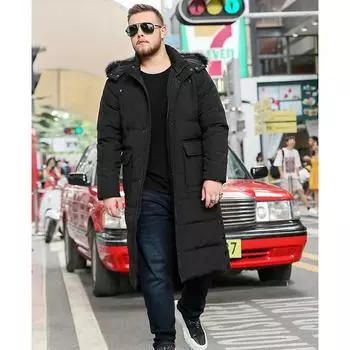 Осенняя и зимняя длинная одежда, большой размер, пуховик, мужская толстая хлопковая куртка выше колена, свободная и устойчивая к холоду хлопковая куртка XXXXXXXXXXL чёрный