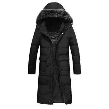 Осенняя и зимняя длинная одежда, большой размер, пуховик, мужская толстая хлопковая куртка выше колена, свободная и устойчивая к холоду хлопковая куртка S чёрный