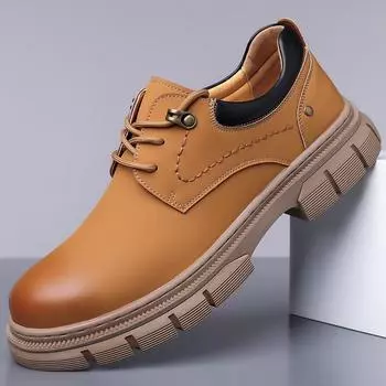 Осенняя и зимняя кожаная обувь мужская обувь для активного отдыха с увеличенной внутренней высотой, повседневная обувь с большой головкой, толстая подошва, тренд, низкая мужская обувь a genera 38 коричневый