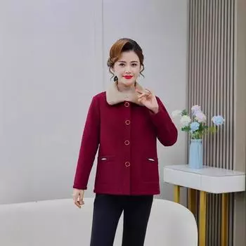 Осенняя и зимняя мода для мам среднего возраста, модная куртка в иностранном стиле, новая одежда для женщин среднего возраста и пожилых женщин с клетчатым квадратным воротником M темно-коричневого