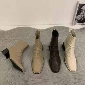 Осенняя и зимняя обувь больших размеров на толстой подошве, удобные ботинки на высоком каблуке, ретро-ботинки с квадратным носком, женские ботинки 35 темно-коричневого