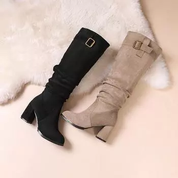 Осенняя и зимняя обувь больших размеров, удобные ботинки на пуговицах, женские ботинки на толстой подошве 35 чёрный