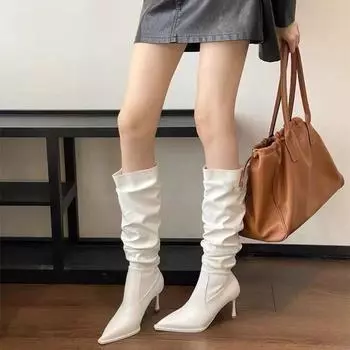 Осенняя и зимняя обувь больших размеров, удобные, на тонком каблуке, гладкие, на высоком каблуке, женские сапоги 35 чёрный