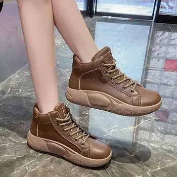 Осенняя и зимняя обувь больших размеров, удобная обувь на платформе, с высоким берцем, на шнуровке, женская обувь в стиле ретро 35 бежевый