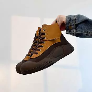 Осенняя и зимняя обувь больших размеров, удобная, с высоким берцем, круглым носком, толстой подошвой и плоским дном 35 чёрный