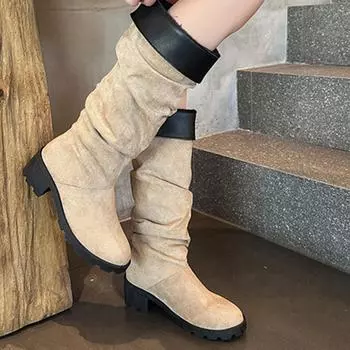 Осенняя и зимняя обувь больших размеров, удобные, с круглым носком, на толстом каблуке, длинные женские ботинки 36 чёрный