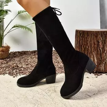 Осенняя и зимняя обувь больших размеров, удобная длинная труба с женскими ботинками и туфлями 35 чёрный