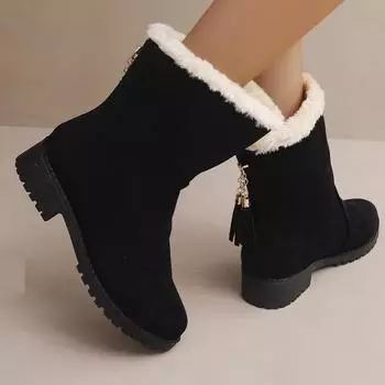 Осенняя и зимняя обувь больших размеров, удобные и легкие, короткие, с плоским дном и круглым носком, женские ботинки и туфли 35 чёрный