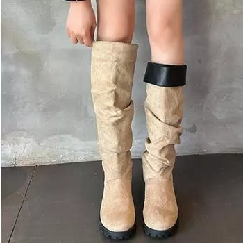 Осенняя и зимняя обувь больших размеров, удобные, с круглым носком, на толстом каблуке, длинные женские ботинки 36 чёрный