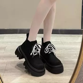 Осенняя и зимняя обувь больших размеров, удобные, высокие, на шнуровке, на толстой подошве, короткие женские туфли и ботинки 35 чёрный