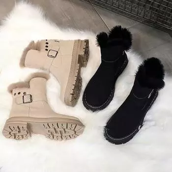 Осенняя и зимняя обувь больших размеров, удобные, с пряжкой на толстой подошве, с круглым носком, женские ботинки 35 хаки