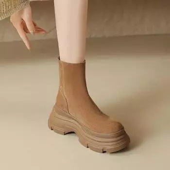 Осенняя и зимняя обувь больших размеров, удобные ботильоны на толстой подошве с круглым носком и высоким каблуком 35 чёрный