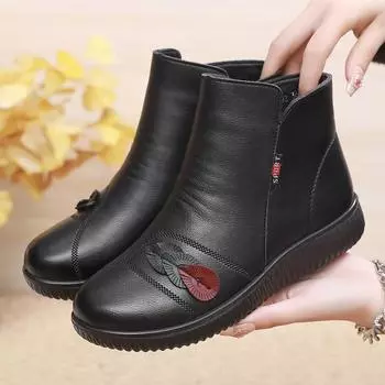 Осенняя и зимняя обувь больших размеров, удобная, плоская подошва, толстая, круглая, короткая, женская обувь 35 чёрный