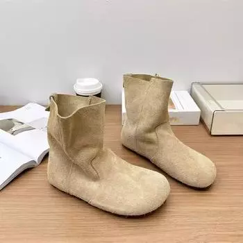 Осенняя и зимняя обувь больших размеров, удобные, с круглым носком, с плоским дном, с коротким рукавом, женские ботинки, женская обувь 35 абрикосовый