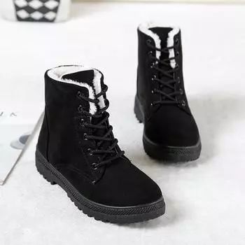 Осенняя и зимняя обувь больших размеров, удобные короткие зимние ботинки с толстой подошвой и толстым каблуком, женские ботинки 35 чёрный