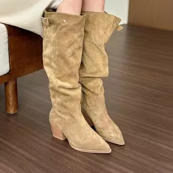 Осенняя и зимняя обувь больших размеров, удобные, на толстой подошве, с острым носком, на толстом каблуке, высокие сапоги Joker 35 чёрный