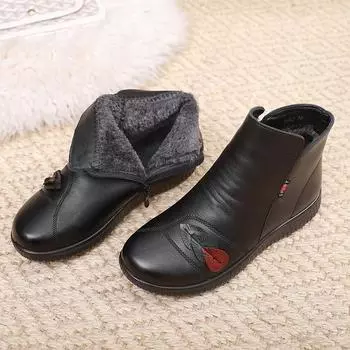 Осенняя и зимняя обувь больших размеров, удобная, плоская подошва, толстая, круглая, короткая, женская обувь 35 чёрный