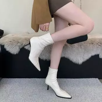 Осенняя и зимняя обувь больших размеров, удобные, на высоком каблуке, средней высоты, с острым носком, на тонком каблуке, эластичные ботинки 35 чёрный