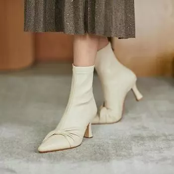 Осенняя и зимняя обувь больших размеров, удобные остроносые ботинки, эластичные женские ботинки на высоком толстом каблуке 35 коричневый