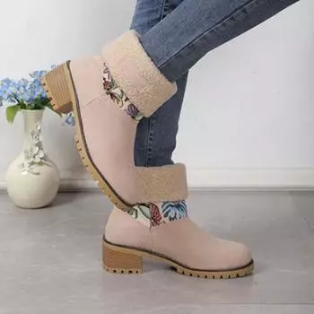 Осенняя и зимняя обувь больших размеров, удобная платформа, толстый каблук, высокий каблук, сращивание, короткие женские сапоги и туфли 36 чёрный