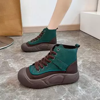 Осенняя и зимняя обувь больших размеров, удобная, с высоким берцем, круглым носком, толстой подошвой и плоским дном 35 чёрный