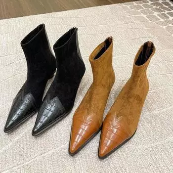 Осенняя и зимняя обувь больших размеров, удобные остроносые ботинки на толстой подошве, женские эластичные ботинки с молнией сзади, женские ботинки 35 чёрный