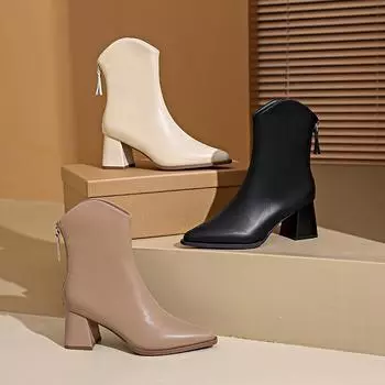 Осенняя и зимняя обувь больших размеров, удобные женские сапоги на толстой подошве с острым носком и высоким каблуком 35 чёрный