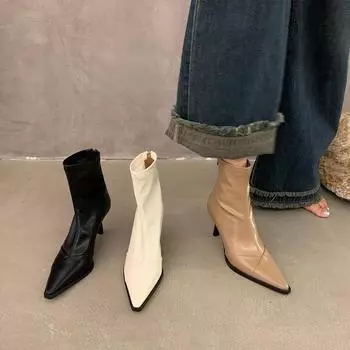 Осенняя и зимняя обувь больших размеров, удобные, на высоком каблуке, короткие, остроносые, на шпильках, женские ботинки 35 хаки