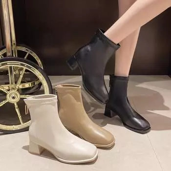 Осенняя и зимняя обувь больших размеров, удобные, на толстой подошве, на толстом каблуке, женские сапоги на высоком каблуке 35 чёрный