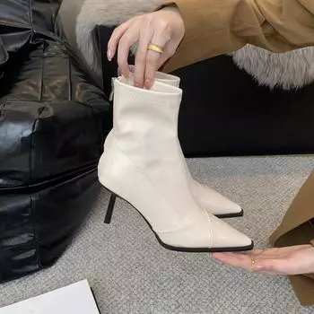 Осенняя и зимняя обувь больших размеров, удобные, на высоком каблуке, короткие, остроносые, на шпильках, женские ботинки 35 хаки