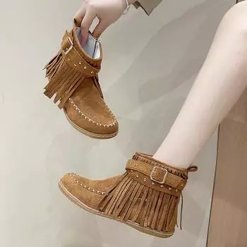 Осенняя и зимняя обувь больших размеров, удобные женские ботинки с плоской подошвой, бахромой и молнией сбоку 36 хаки