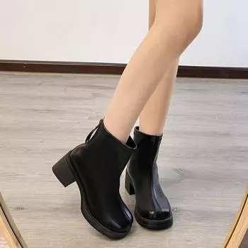 Осенняя и зимняя обувь больших размеров, удобные женские ботинки на толстой подошве и толстом каблуке с квадратным носком 35 чёрный