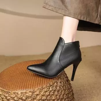 Осенняя и зимняя обувь больших размеров, удобные остроносые сапоги на высоком каблуке-шпильке, простые женские сапоги 35 чёрный