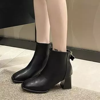 Осенняя и зимняя обувь больших размеров, удобная, с плоским носком, на высоком толстом каблуке, женская обувь 35 чёрный