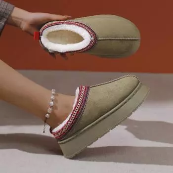 Осенняя и зимняя обувь большого размера с короткими ремешками на толстой подошве с плоским дном и круглым носком из хлопка женская обувь 36 чёрный