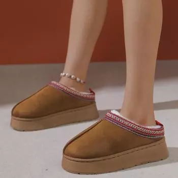 Осенняя и зимняя обувь большого размера с короткими ремешками на толстой подошве с плоским дном и круглым носком из хлопка женская обувь 36 чёрный