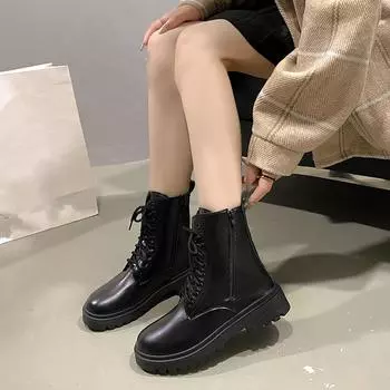 Осенняя и зимняя обувь Классические ботинки на толстой подошве Ретро-ботинки из мягкой кожи Удобные женские ботинки больших размеров 35 чёрный