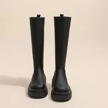 Осенняя и зимняя обувь. Удобные эластичные ботинки с высокой толстой подошвой. Ботинки с одной педалью и короткие ботинки универсальны. 35 чёрный