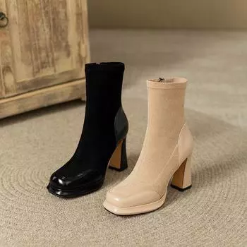 Осенняя и зимняя обувь. Удобные ботинки. Большие размеры и толстая подошва. Квадратный толстый каблук и эластичная молния сбоку. Женские ботинки. 35 чёрный